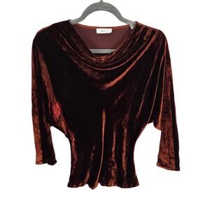 A.L.C. Miller Crushed Velvet Cowl Neck Top Sz 0 Soft Cognac Brown Dolman Sleeve